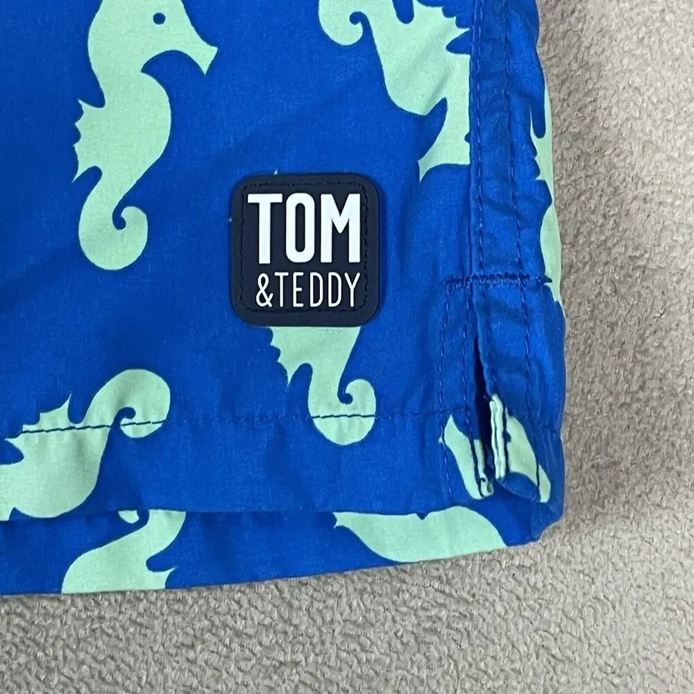 Tom & Teddy Swim Trunk Mens XL Blue Animal Print Elastic Waist Lined Regular Fit